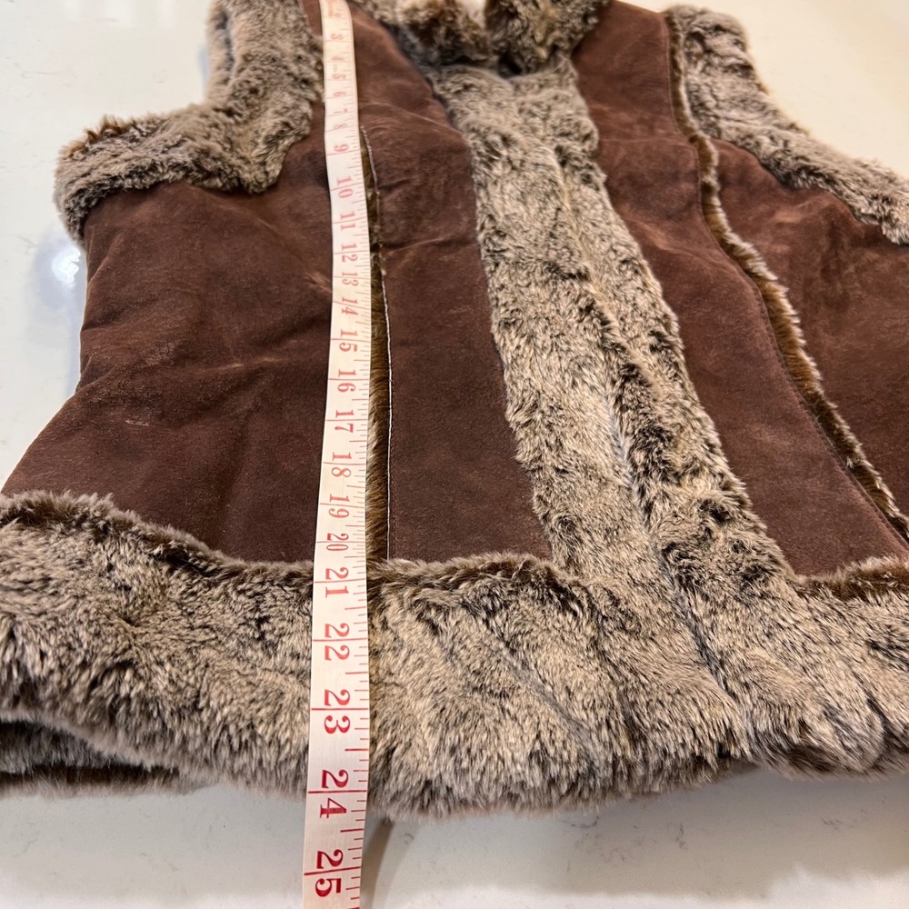 Live a Little Brown Leather Suede Faux Fur Trim Vest XL Style 30145 - Picture 5 of 9